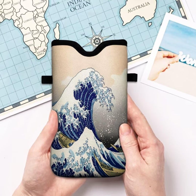FREZORA Cell Phone Sleeves Bag Case Crossbody Neoprene Holder Lanyard Phone Pouch for Women Men 7.5 X 4.5 Inches - Sea Waves - Image 3